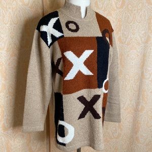 Vintage brown knit sweater XO tic tac toe art style
